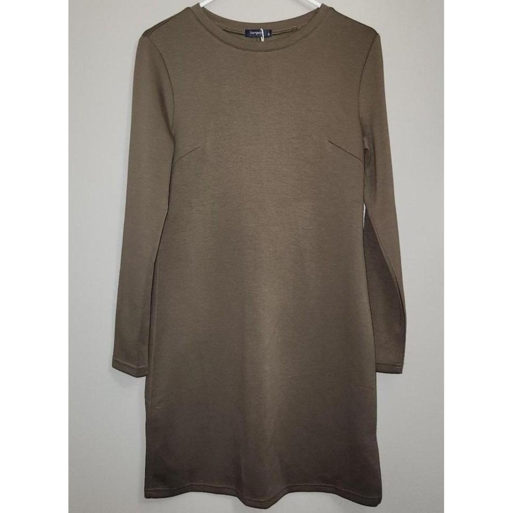 Womens Long Sleeve Crew‎ Neck Casual Tshirt Dress Olive Green Size Medium